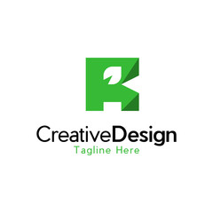 R leaf logo design vector sign template, leaf in R letter logo icon