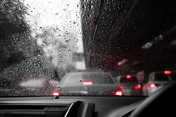 traffic in city at rain