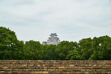 Himeji Castle,Himeji,Japan - July 8,2019 : Himeji castle with tree and old wall
