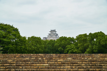 Himeji Castle,Himeji,Japan - July 8,2019 : Himeji castle with tree and old wall