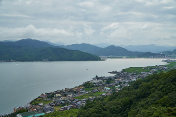 Amanohashidate top view with blue sky