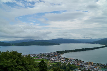 Amanohashidate top view with blue sky
