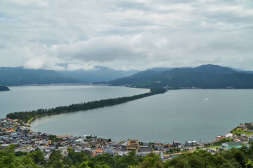 Amanohashidate top view with blue sky