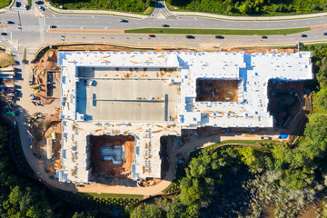 Aerial view top to bottom apartments construction in Atlanta Suburbs