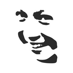 Face front view. Elegant silhouette of a female head. Portrait of a happy smiled woman