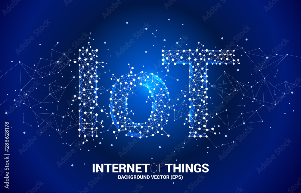 Poster Vector Polygon dot connect line shaped IoT wording . Concept for telecommunication and internet of things.