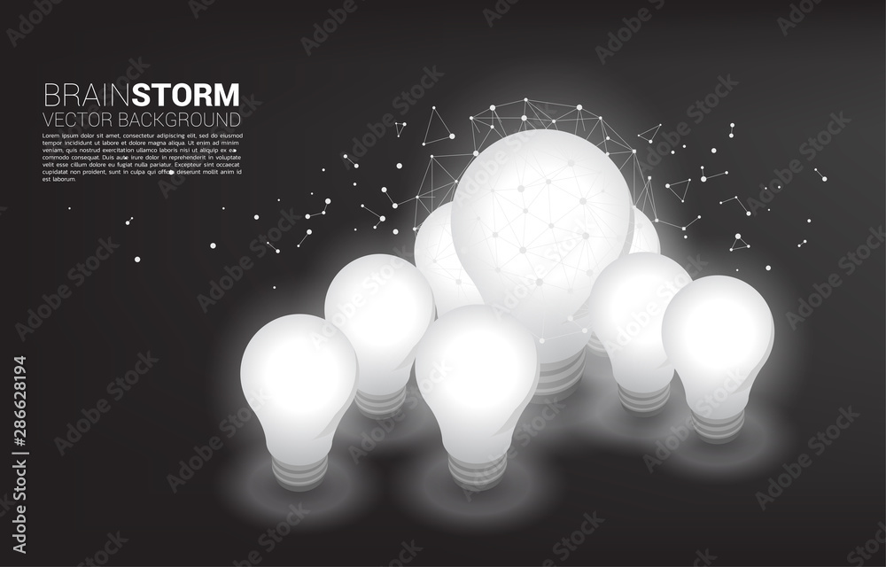 Poster silhouette of big and small light bulb with dot connect line polygon . business concept of big idea 