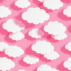 Seamless pattern with paper clouds on pink background for Your design