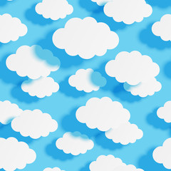 Seamless pattern with paper clouds on blue sky background for Your design