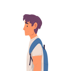 Young Man with Backpack Side View Vector Illustration True Style