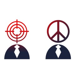 Peace sign and target as human heads. Anti war relative illustration.