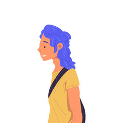 Girl with Blue Dyed Hair Wearing Yellow T-shirt Side View Vector Illustration True Style