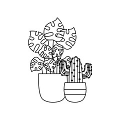 Isolated plants inside pots vector design