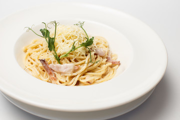 cheese beef pasta on white background