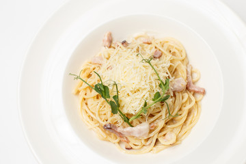 cheese beef pasta on white background