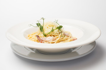 cheese beef pasta on white background