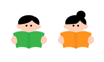 本を読む男性女性セット（デフォルメカラー）
