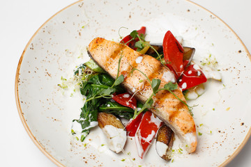 salmon steak with japan salad and sauce