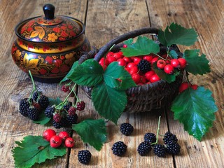 Still life with hawthorn and blackberry