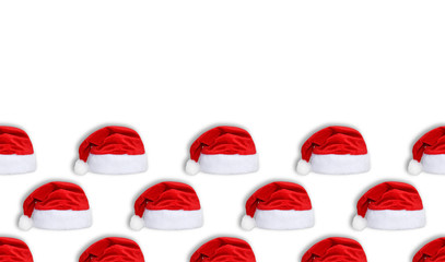 Santa Claus red hat isolated on white background. Red christmas hat or cap seamless new year pattern