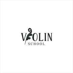 violin logo Fiddle Cello bass Head vector replacing I letter in text in black color. music instrument template