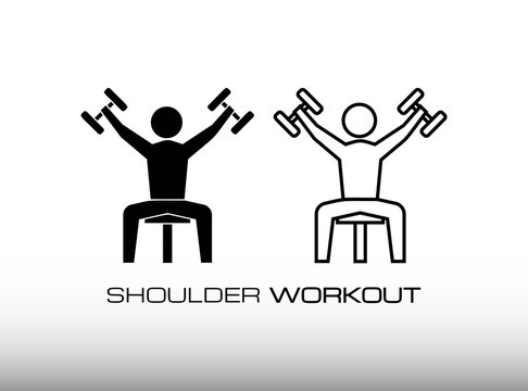 Icon of Shoulder or Deltoit Workout with uses the dumbbells. This Icon Consist of Two Variation Image Vector Style. In Trendy Flat Isolated on White Background. Suitable for Gym and Fitness Center.