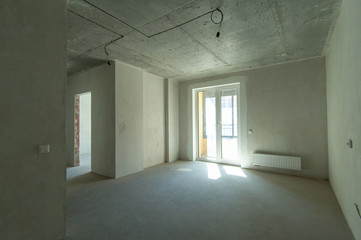 Russia, Moscow- May 23, 2018: interior room apartment. standard self-finish rough repair in new building