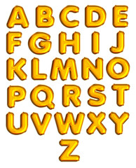 Gold alphabet foil party celebration balloons.  Full english alphabet of golden inflatable balloons