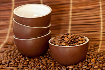 Stiill Life With Brown Mugs And Coffee