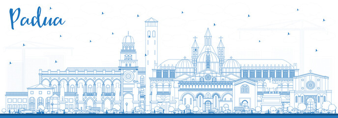 Outline Padua Italy City Skyline with Blue Buildings. - obrazy, fototapety, plakaty