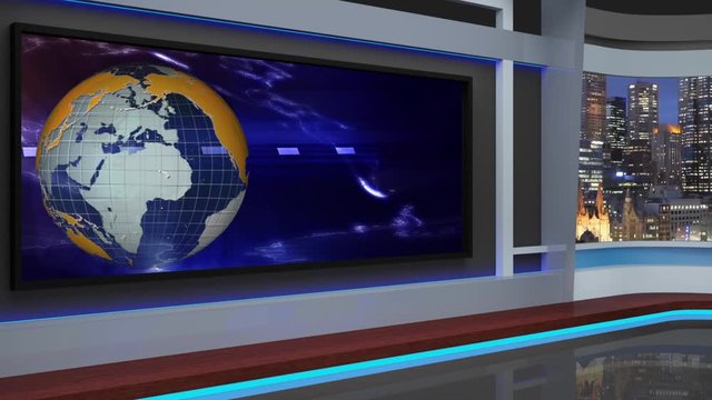 10HD News Virtual Studio Green Screen Background Yellow-Blue Globe