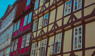 Obraz premium Facades of German half-timbered houses in eriner altstadt with strong colours