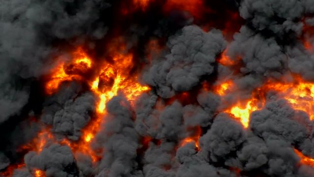 Clouds of burning petroleum. A powerful Fire at an oil well is beautiful and dangerous for people and the environment.  