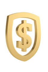 Shield with dollar sign isolated on white background 3D illustration.