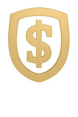 Shield with dollar sign isolated on white background 3D illustration.