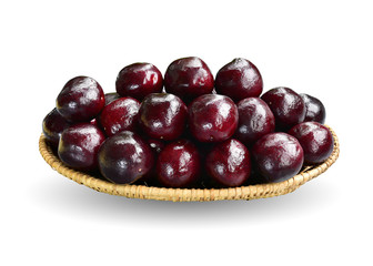 Cherry in basket ,sweet and juicy organic cherries  isolated on white background. This has clipping path.