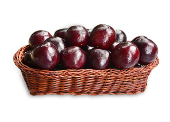 Cherry in basket ,sweet and juicy organic cherries  isolated on white background. This has clipping path.