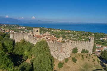 Fototapeta na wymiar Aerial photography with drone. Padenghe Castle, Garda laky-Italy.