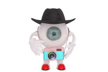 Travel concept eyeball cartoon character isolated on white background. 3D illustration.