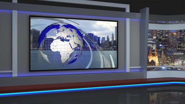13HD News Virtual Studio Green Screen Background Blue Globe