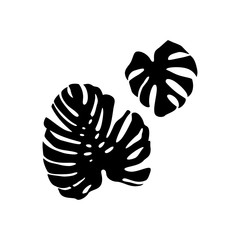 Black monstera Leaf Silhouette isolated on white background. Vector Illustration