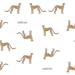 Vector color seamless pattern with cartoon cheetahs.