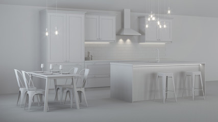The interior of the kitchen in a private house. Gray interior. 3D rendering.