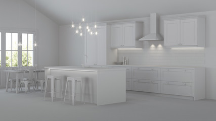 The interior of the kitchen in a private house. Gray interior. 3D rendering.