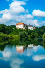 Fototapeta premium Beautiful old castle of Ozalj, river Kupa in the town of Ozalj, Croatia