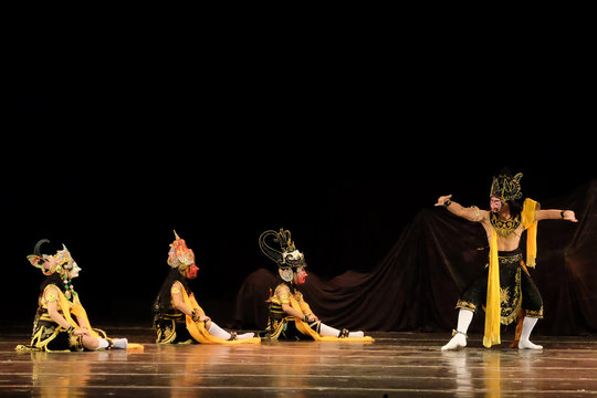 Tari Topeng Panji / Panji Traditional Dance. Traditional mask dance "Smara Dahana" from Malang, East Java, Indonesia.