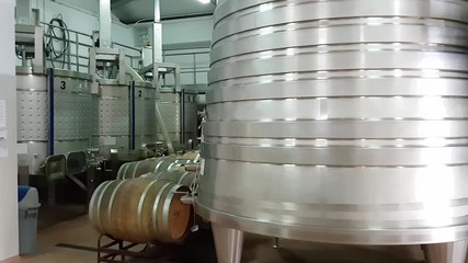 Elements of a winery factory, iron tanks for the preparation of wine. Portugal.