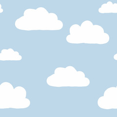 cute minimal blue sky with white clouds seamless pattern