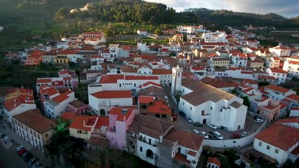 Aerial. Old historic village in mountains of southern Portugal, Monchique. Video Shooting from sky with a drone.