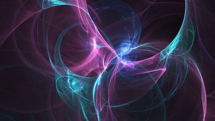 Abstract transparent blue and pink crystal shapes. Fantasy light background. Digital fractal art. 3d rendering.